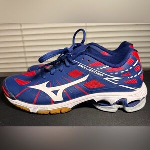 Mizuno Wave Lighting Indoor Volleyball Sneakers Blue and Red Women's Size 8.5